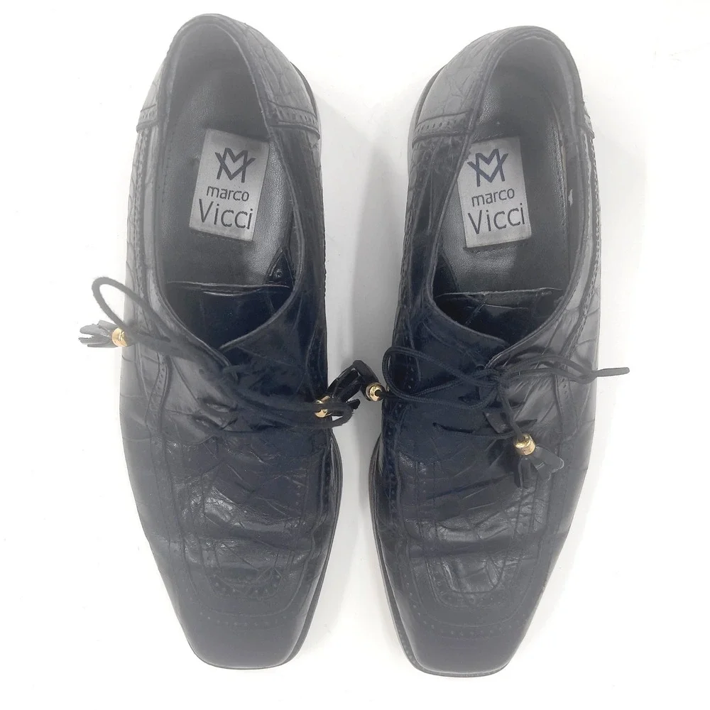 Marco Vicci Memphis Mens Croc Embossed Wingtip Oxford Dress‎ Shoe Black 11M